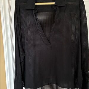 Zara Black Sheer V-Neck Long Sleeve Blouse